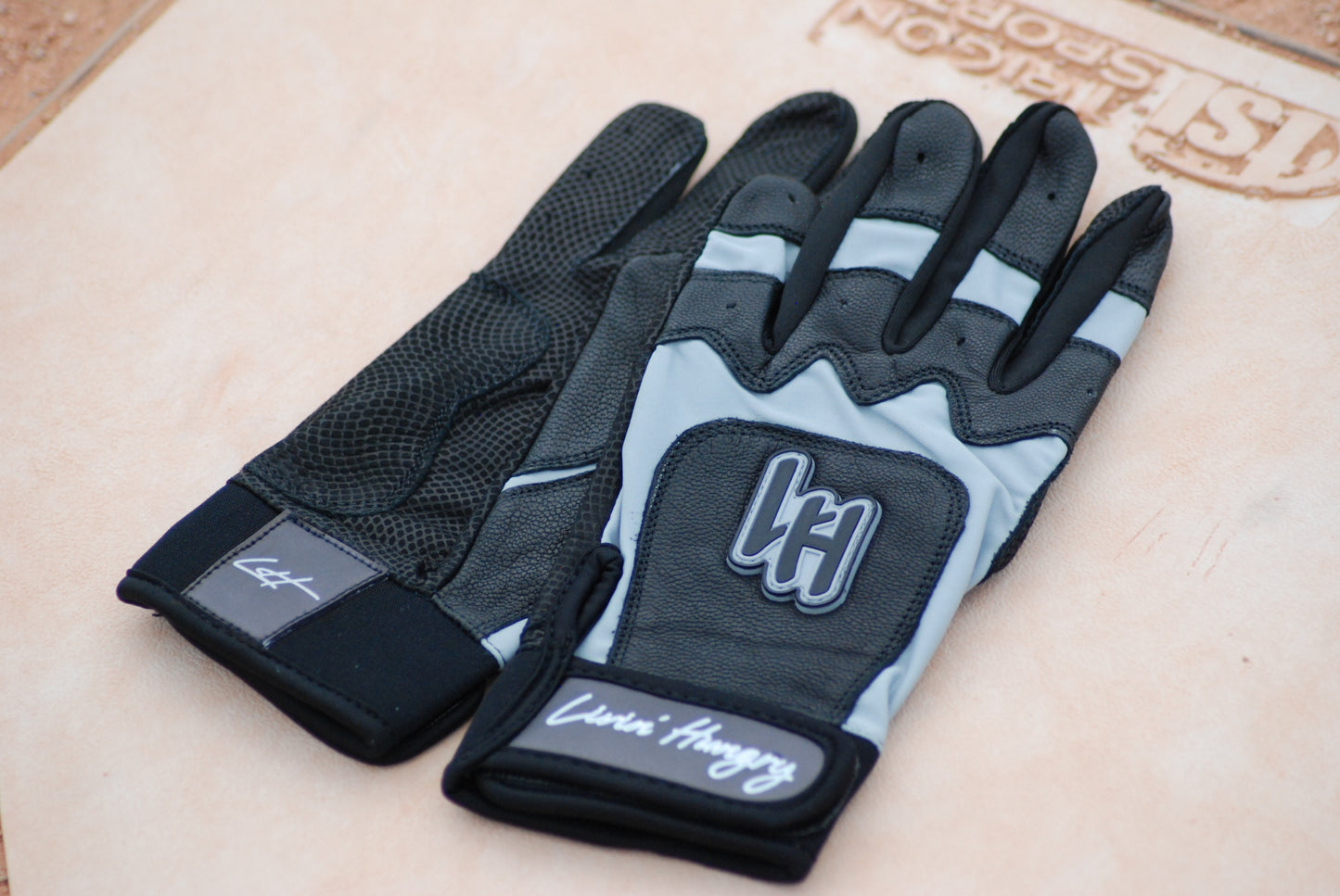 LIVIN’ HUNGRY PREMIUM PRO LEATHER BATTING GLOVES - SMOKE GRAY