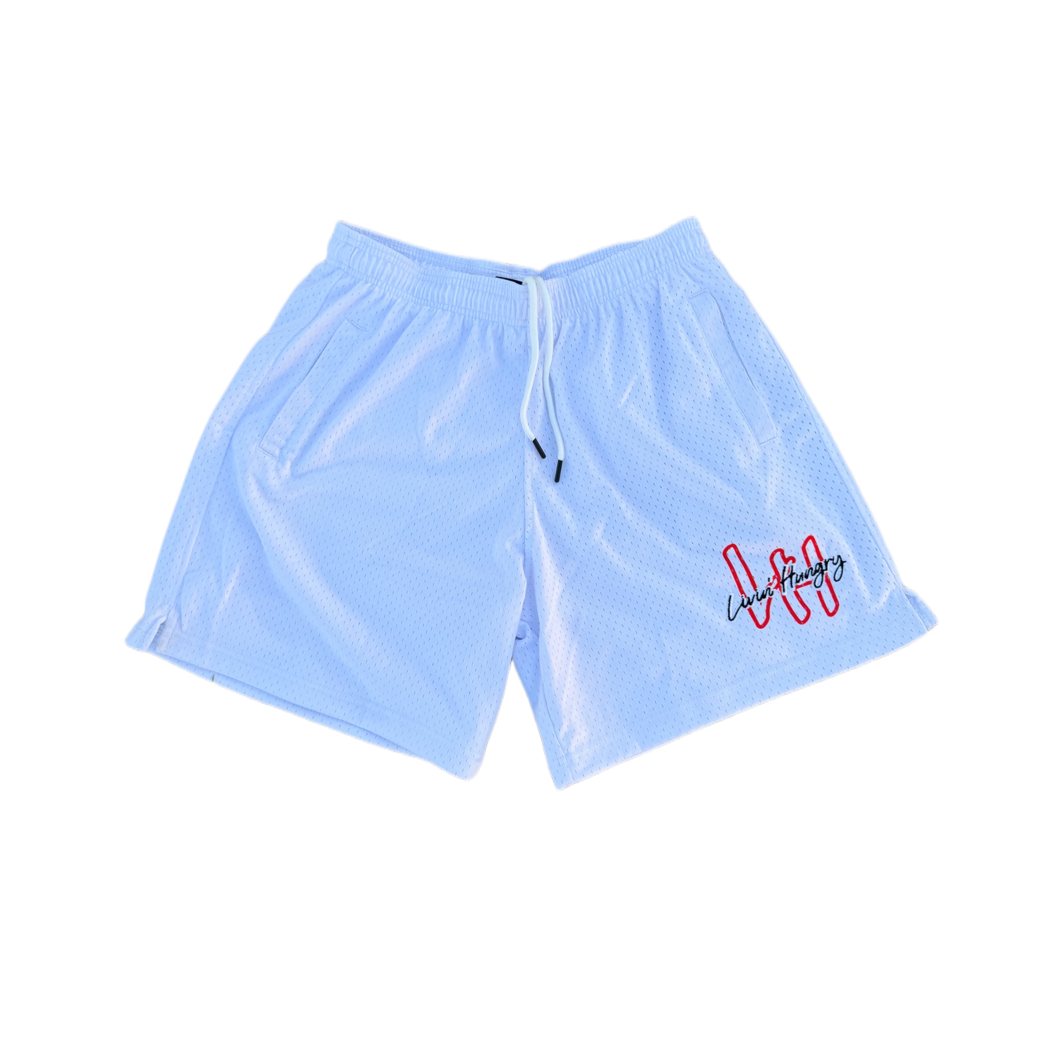 LIVIN’ HUNGRY WHITE MESH SHORTS