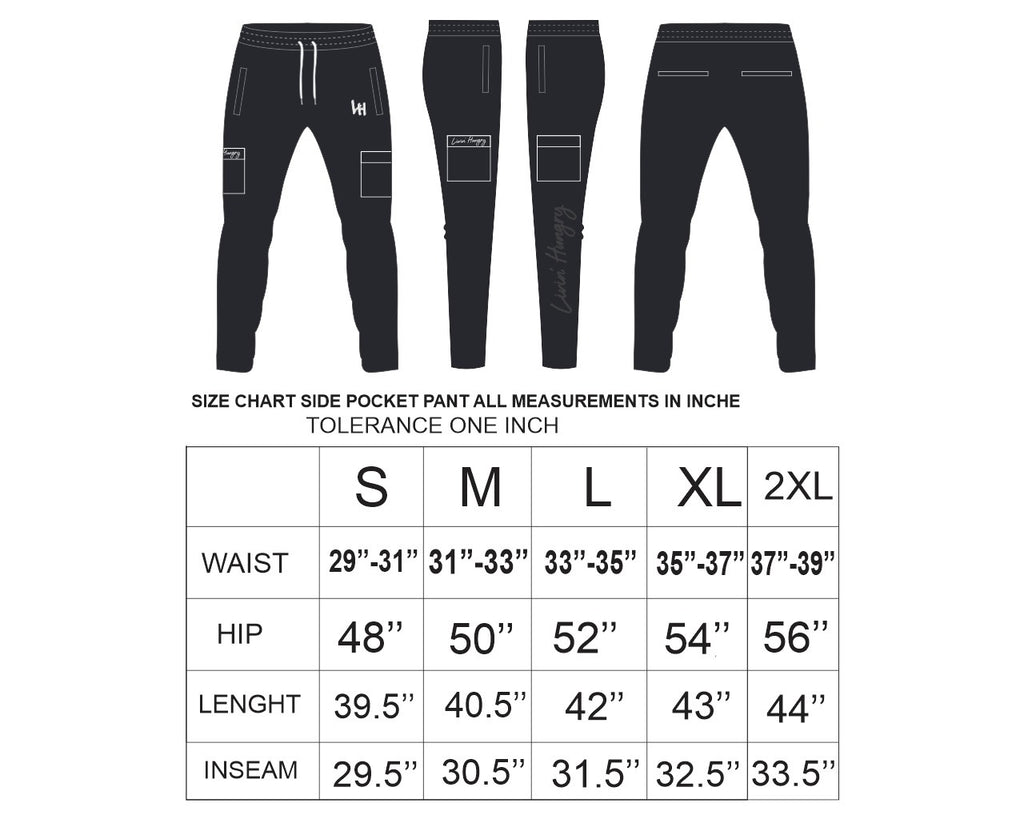 LIVIN’ HUNGRY BLACK FLEECE CARGO SWEATPANTS
