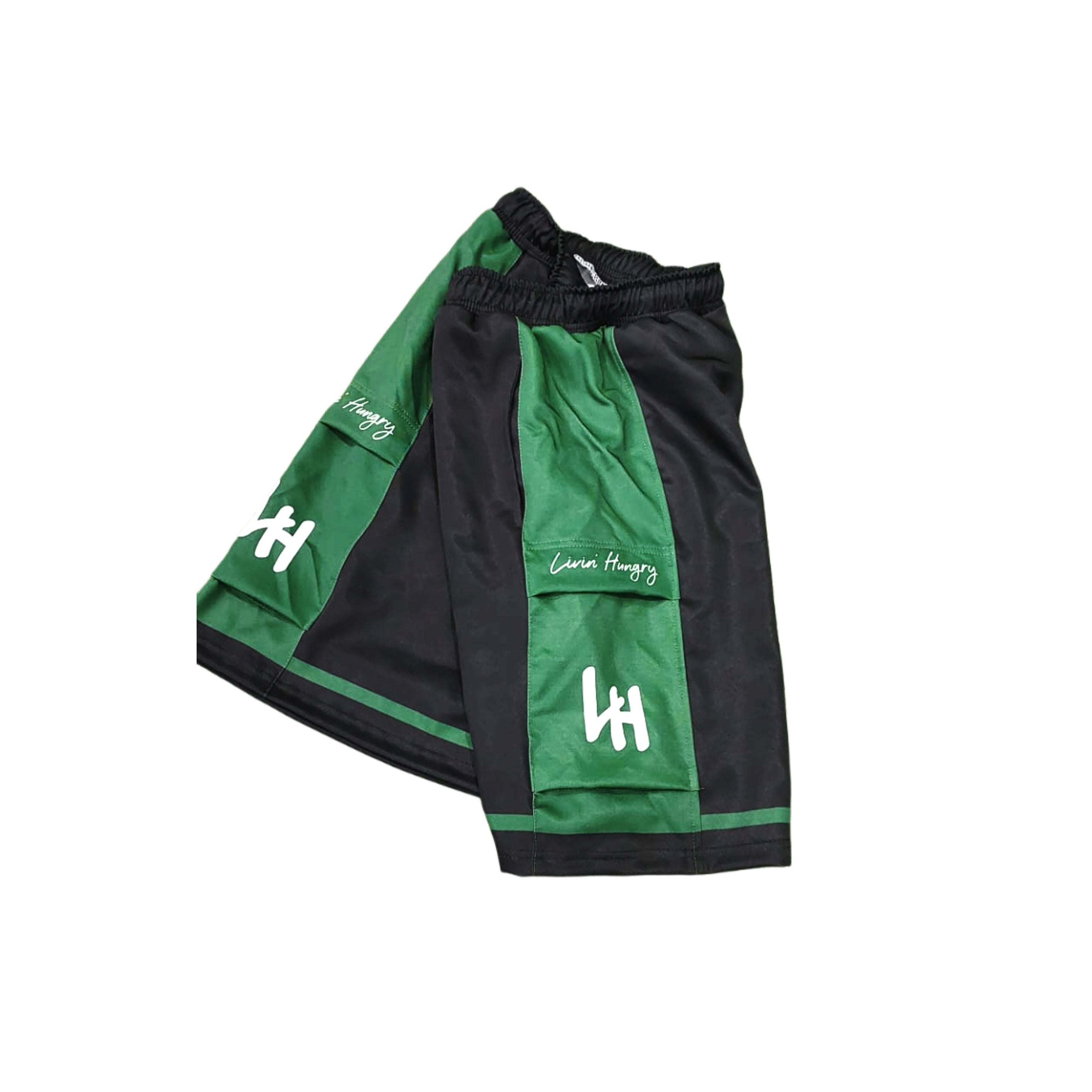 LIVIN’ HUNGRY GREEN ATHLETIC SHORTS