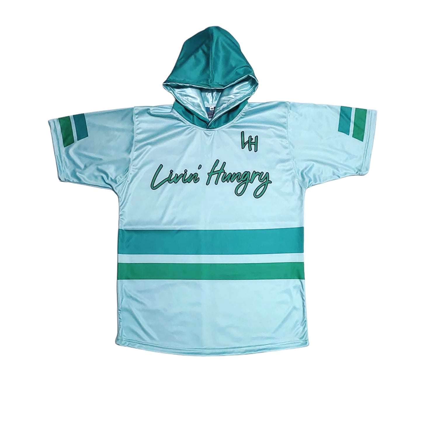 LIVIN’ HUNGRY SHORT SLEEVE JERSEY HOODIE - SAGE GREEN