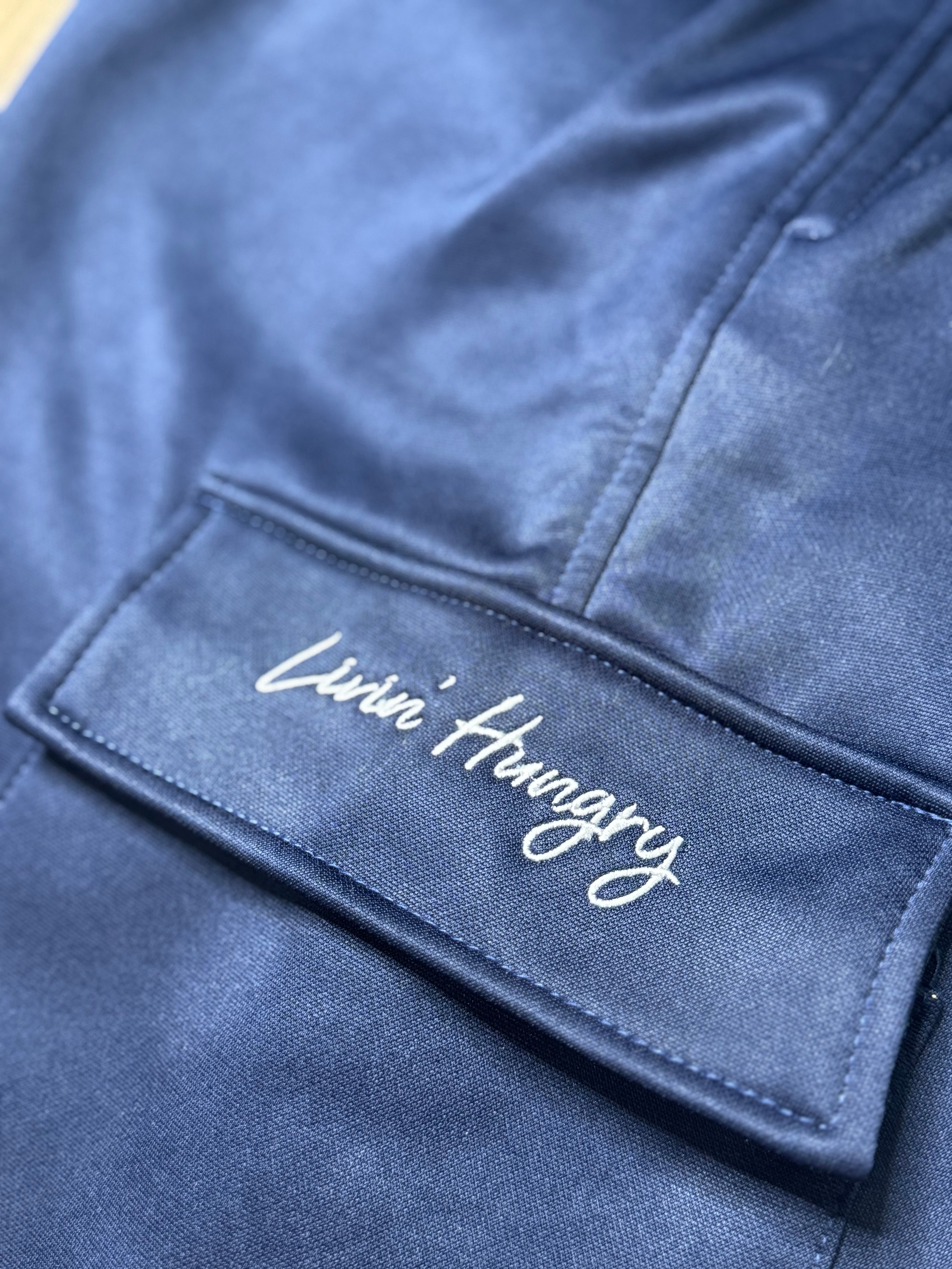 LIVIN’ HUNGRY NAVY BLUE FLEECE CARGO SWEATPANTS