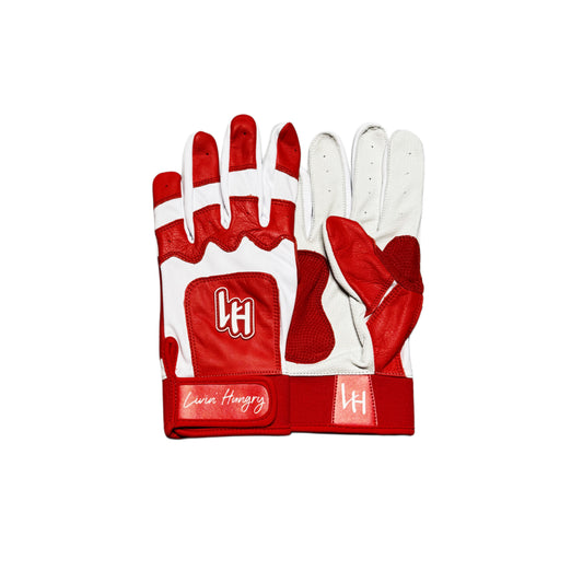 LIVIN’ HUNGRY PREMIUM LEATHER BATTING GLOVES - CHERRY