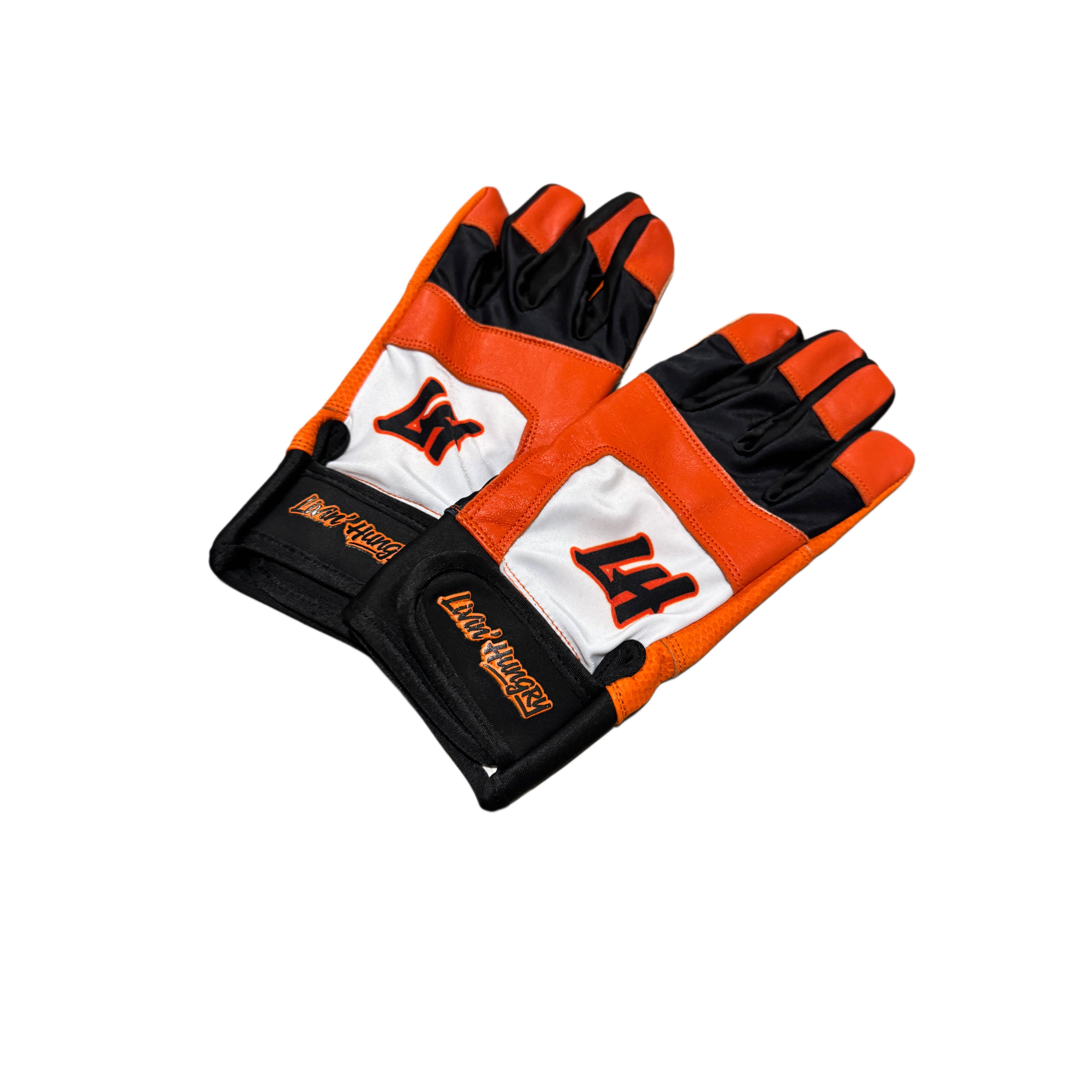 LIVIN’ HUNGRY ORANGE/WHITE BATTING GLOVES
