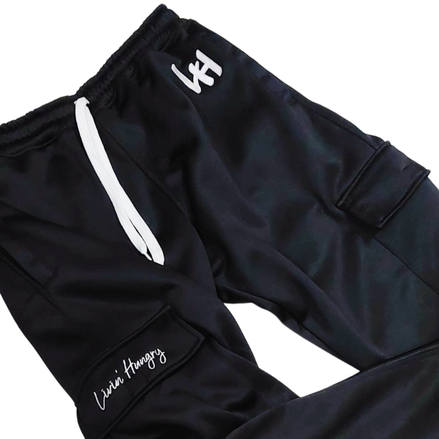 LIVIN’ HUNGRY FLEECE CARGO SWEATPANTS - BLACK