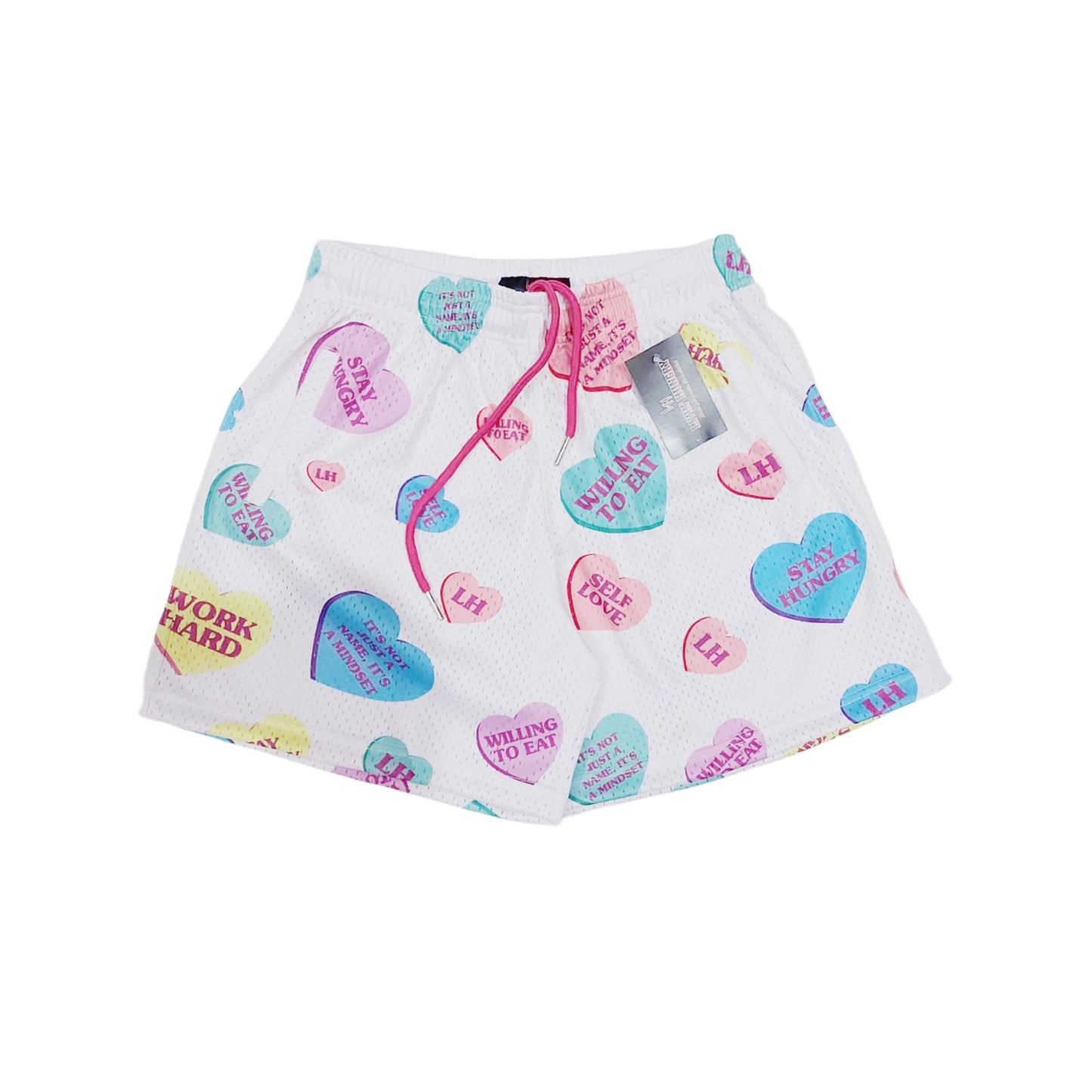 LIVIN’ HUNGRY MESH SHORTS - VALENTINE HEART CANDY