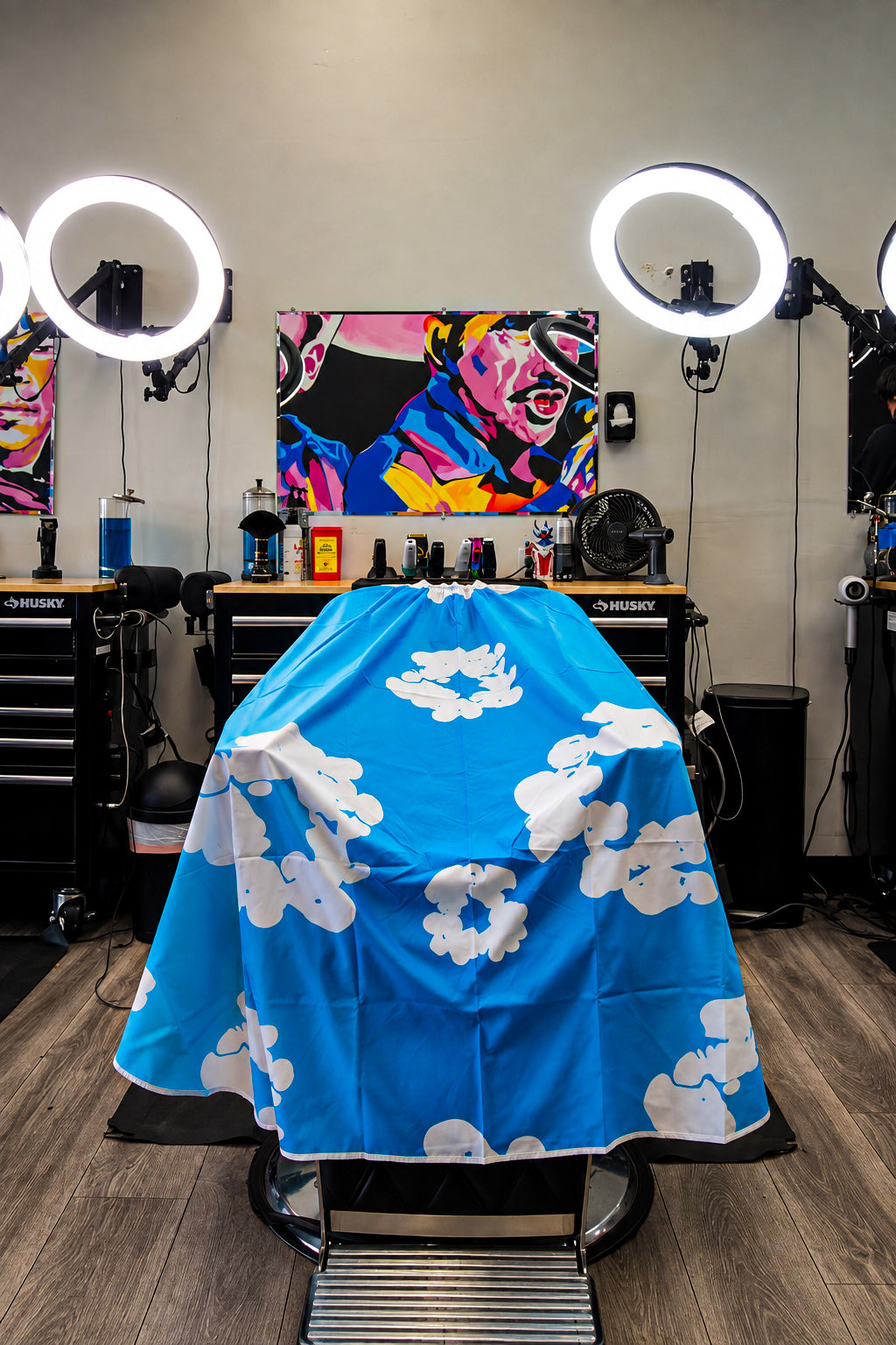 LIVIN’ HUNGRY “CYAN FLORAL” BARBER CAPE