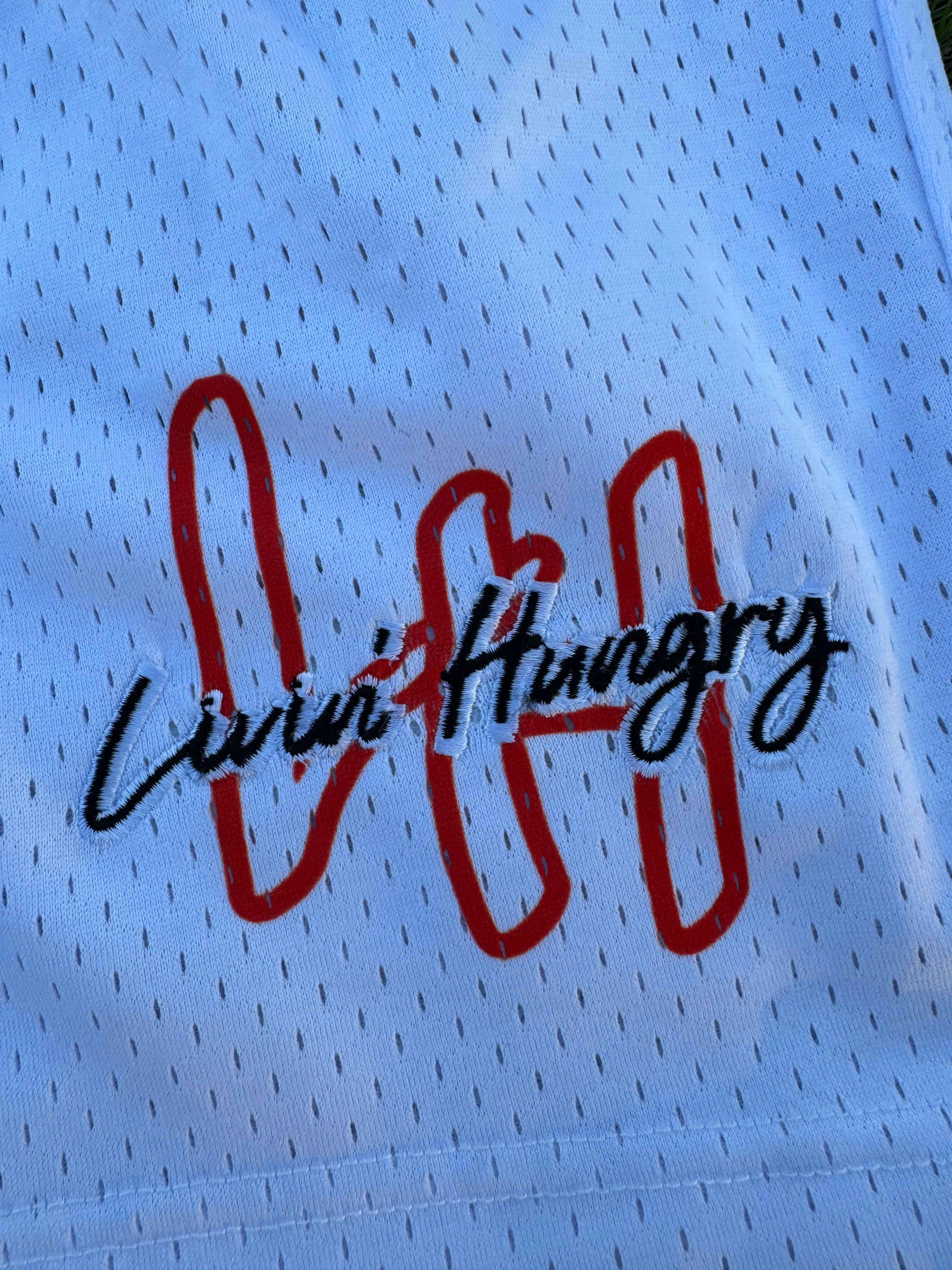 LIVIN’ HUNGRY WHITE MESH SHORTS