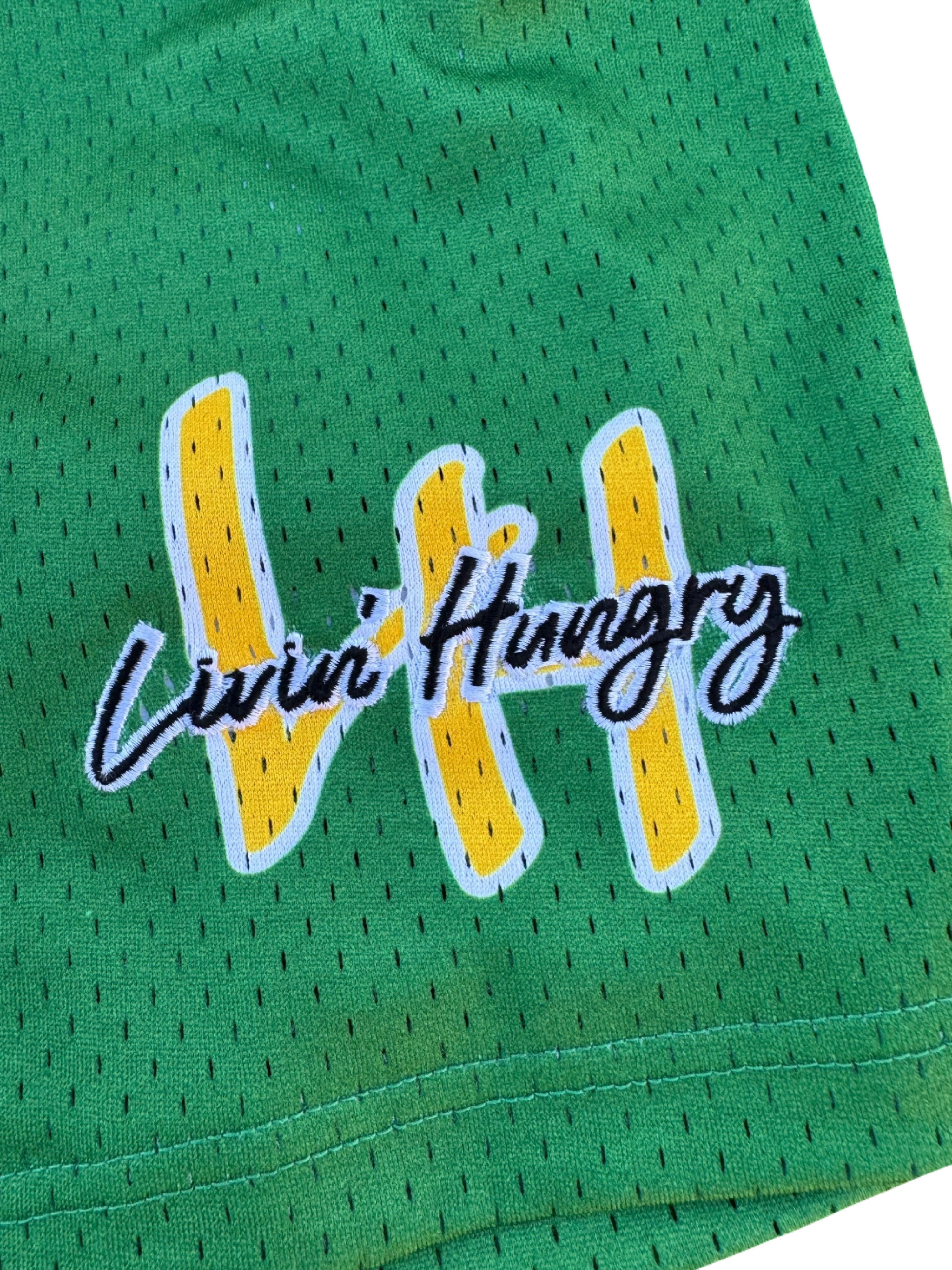 LIVIN’ HUNGRY GREEN MESH SHORTS