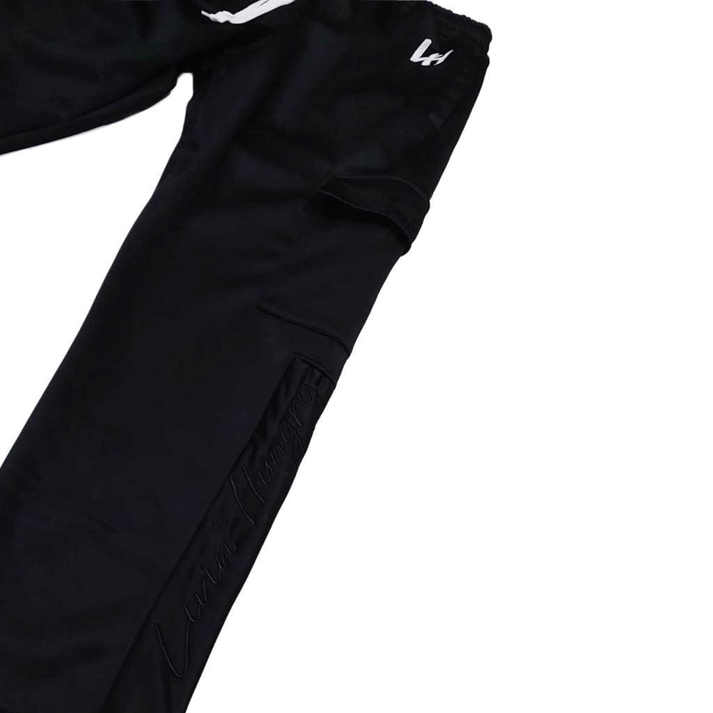 LIVIN’ HUNGRY BLACK FLEECE CARGO SWEATPANTS