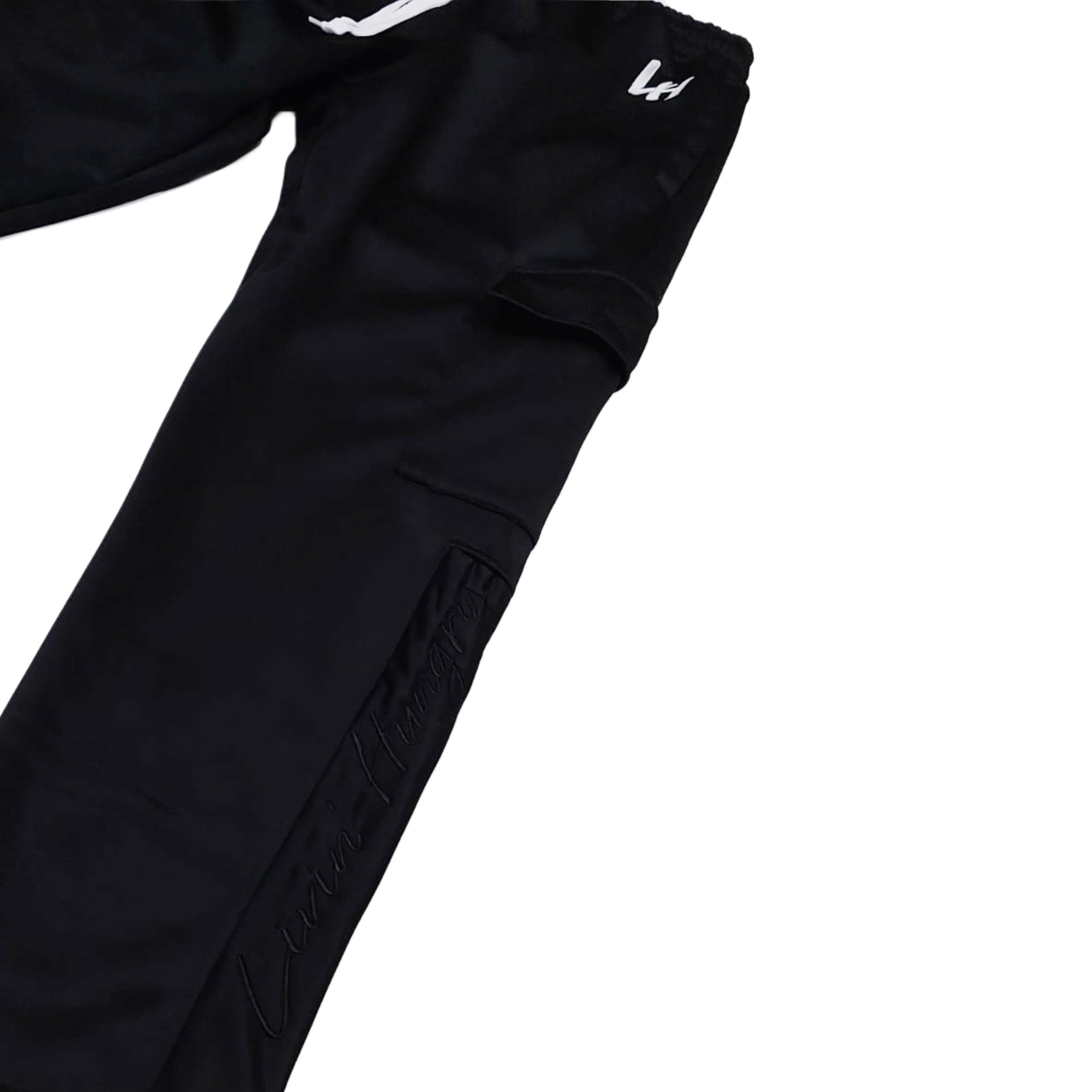 LIVIN’ HUNGRY BLACK FLEECE CARGO SWEATPANTS