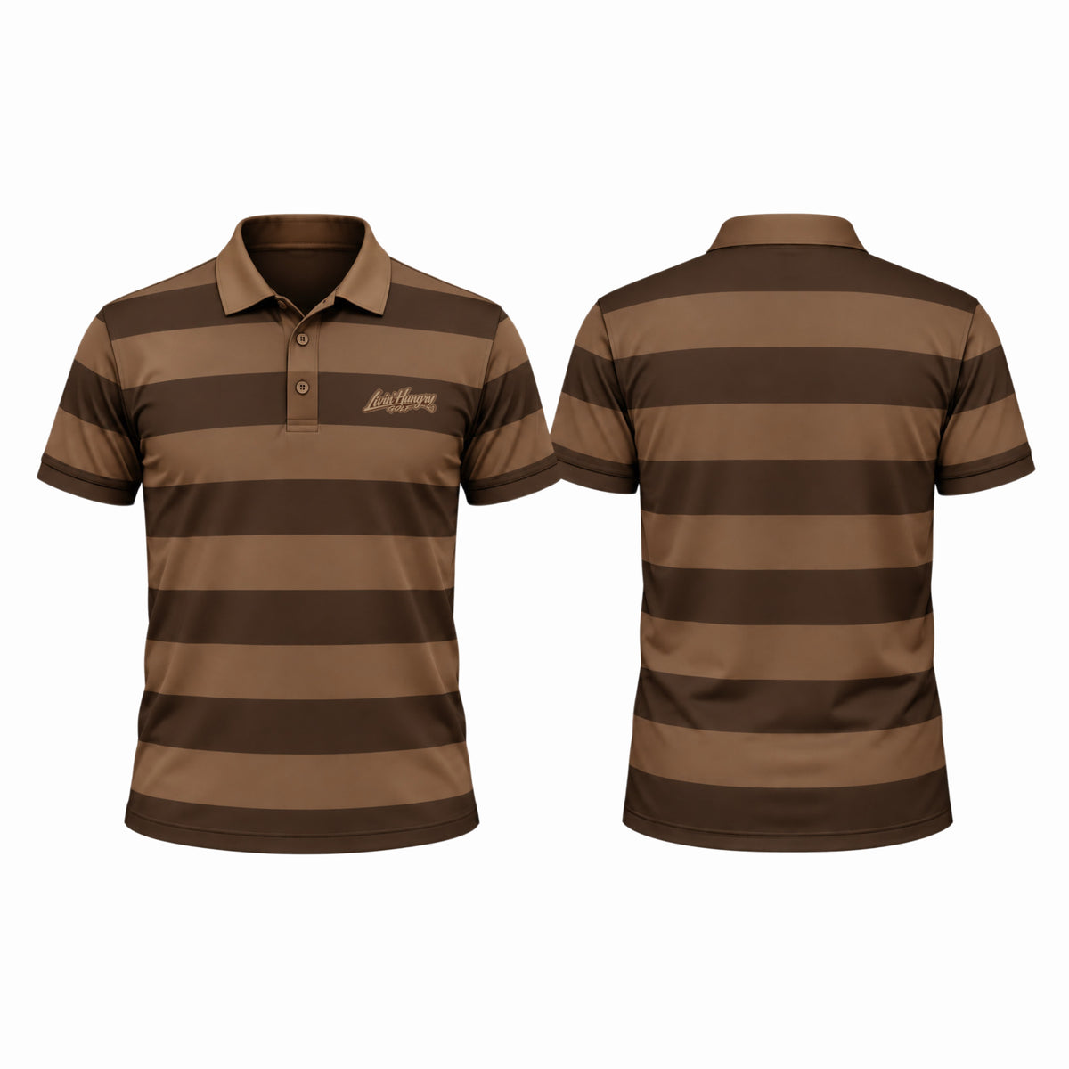 LIVIN’ HUNGRY MOCHA STRIPE POLO