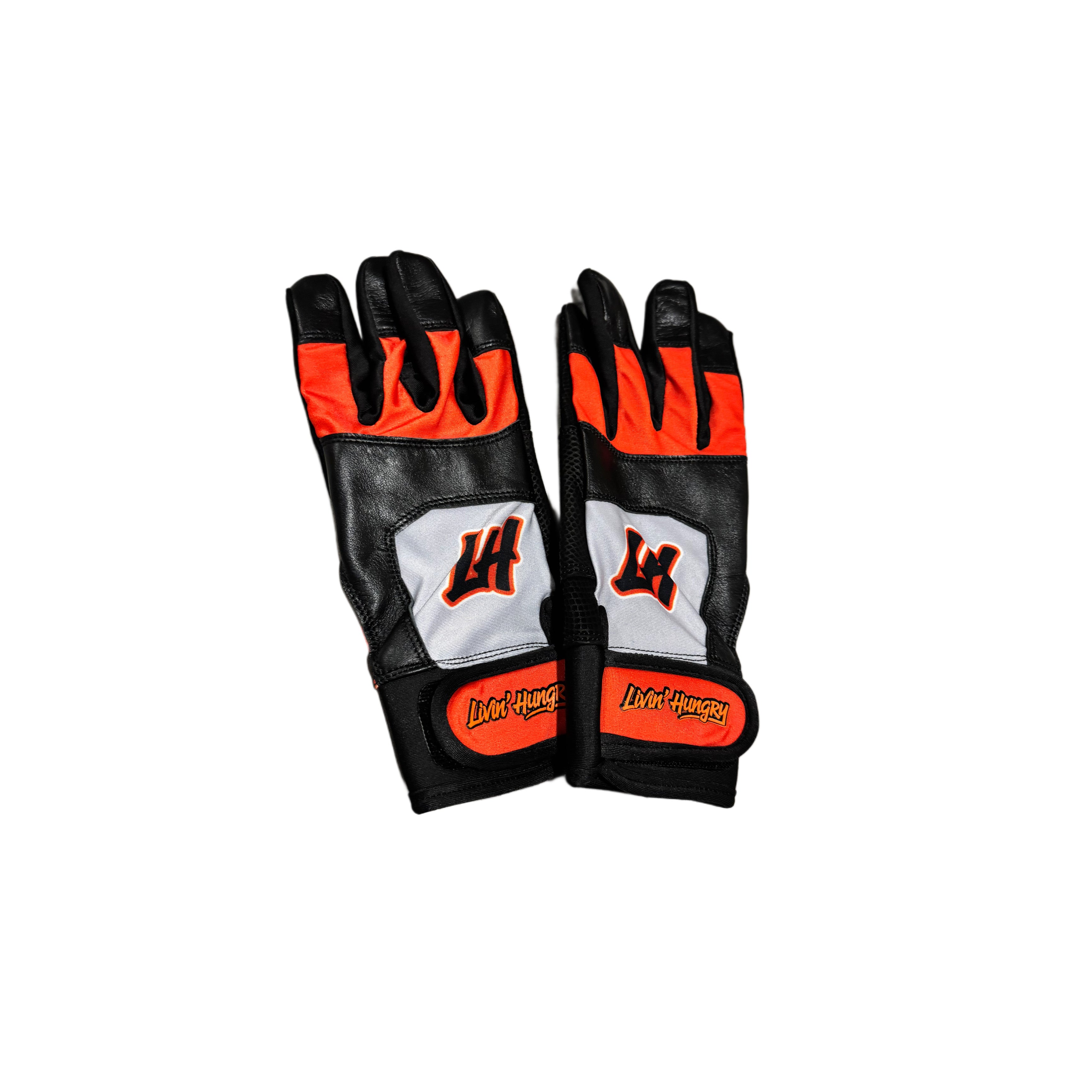 LIVIN’ HUNGRY ORANGE/GREY BATTING GLOVES
