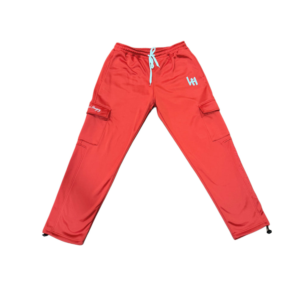 LIVIN’ HUNGRY RED FLEECE CARGO SWEATPANTS