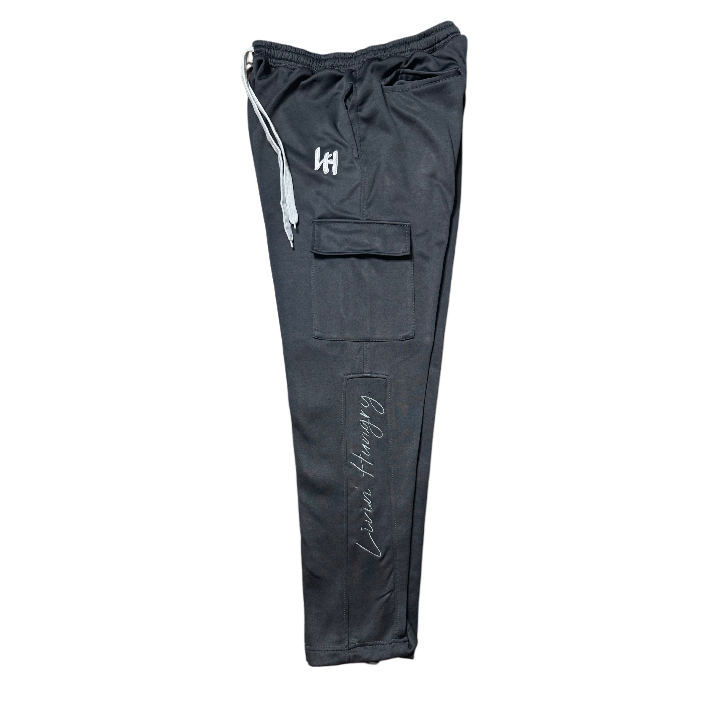 LIVIN’ HUNGRY CHARCOAL GREY FLEECE CARGO SWEATPANTS